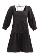 Matchesfashion.com Three Graces London - Bahni Square-neck Tiered Cotton Dress - Womens - Black