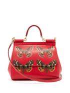 Dolce & Gabbana Sicily Medium Butterfly-print Dauphine-leather Bag