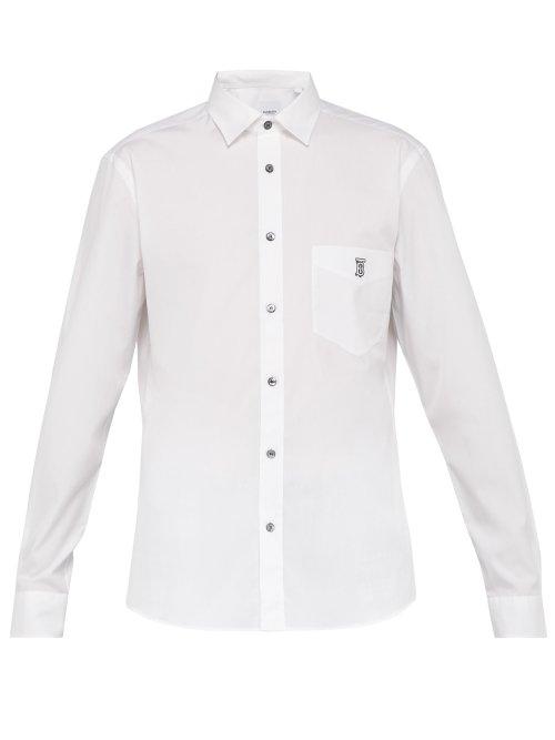 Matchesfashion.com Burberry - Embroidered Monogram Cotton Poplin Shirt - Mens - White