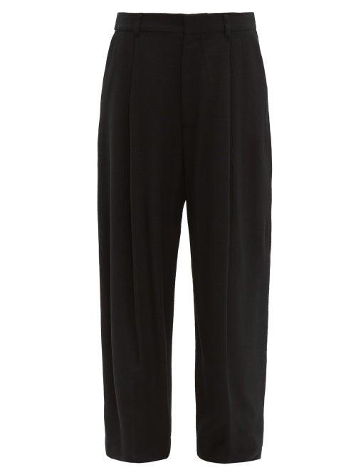 Matchesfashion.com Raey - Wide Leg Crosshatch Silk Blend Trousers - Womens - Black