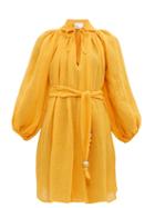 Matchesfashion.com Lisa Marie Fernandez - Poet Linen Blend Mini Dress - Womens - Yellow