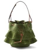 Loewe Paula's Ibiza - Balloon Flounced Raffia-crochet Bucket Bag - Womens - Green