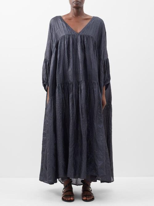 Anaak - Airi Banded Silk-tussar Maxi Dress - Womens - Black