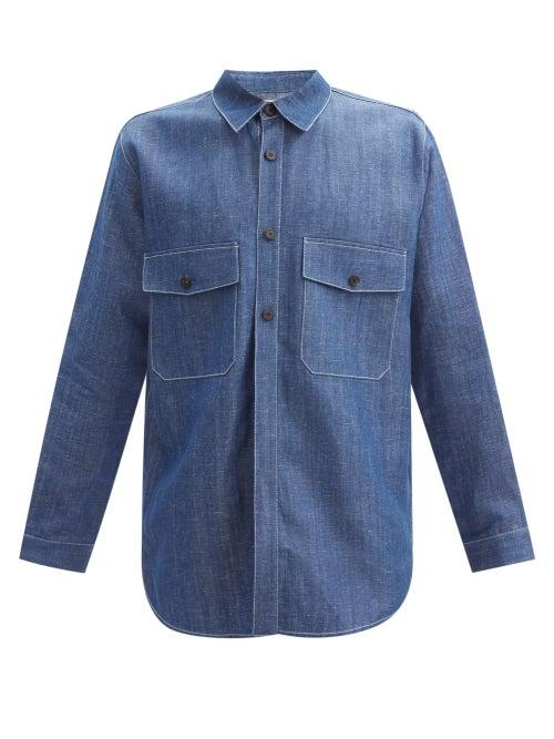 Le17septembre Homme - Flap-pocket Cotton-blend Denim Shirt - Mens - Blue