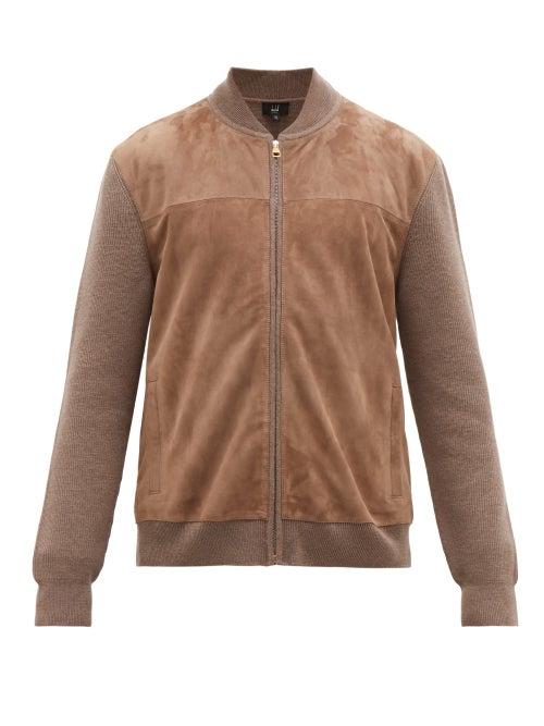 Matchesfashion.com Dunhill - Knitted Sleeve Suede Bomber Jacket - Mens - Beige
