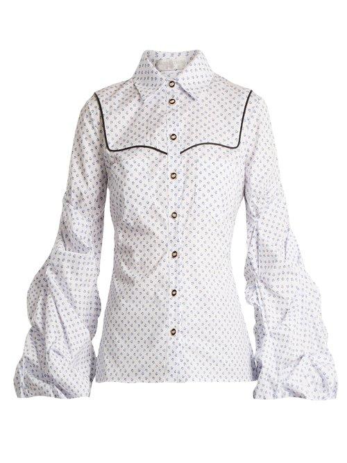 Matchesfashion.com Caroline Constas - Ambrose Micro Floral Print Cotton Shirt - Womens - White Multi