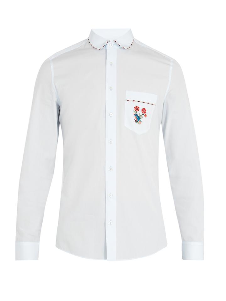 Gucci Embroidered-pocket Cotton Shirt
