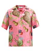 Mens Rtw Nipoaloha - Cuban-collar Fruit And Veg-print Silk Shirt - Mens - Pink Multi