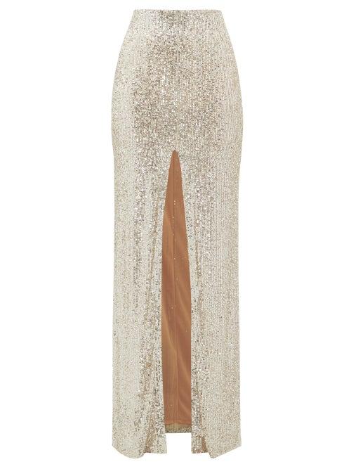 Matchesfashion.com Galvan - Modern Love High-rise Sequinned Maxi Skirt - Womens - Light Gold