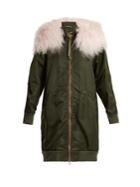 Mr & Mrs Italy Mongolian-fur Trimmed Long-line Bomber Jacket