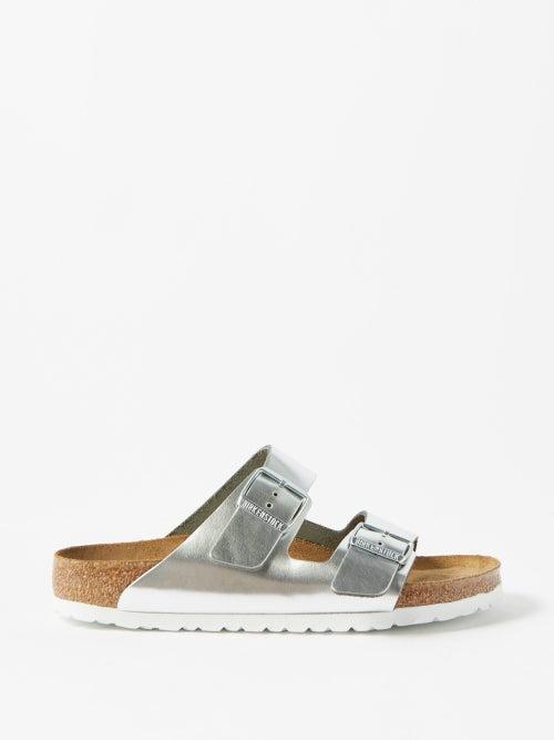 Birkenstock - Arizona Metallic-leather Slides - Womens - Silver