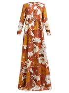 Matchesfashion.com Dodo Bar Or - Noreen Floral Print Cotton Poplin Trapeze Dress - Womens - Brown Print
