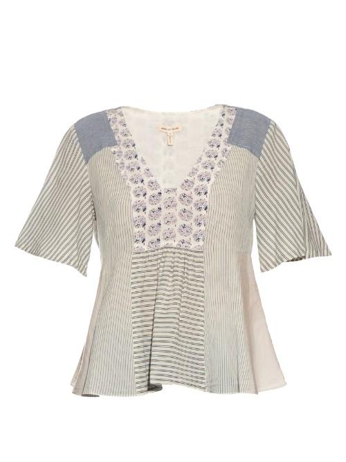 Rebecca Taylor Patchwork Cotton-poplin Top