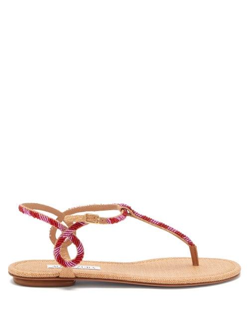 Matchesfashion.com Aquazzura - Almost Bare Beaded Raffia And Leather Sandals - Womens - Red Multi