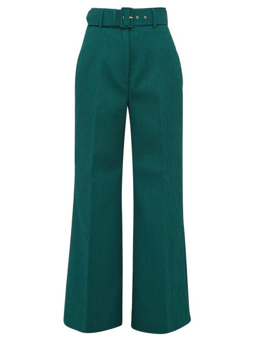 Matchesfashion.com Emilia Wickstead - Jana High Waisted Cloqu Trousers - Womens - Dark Green