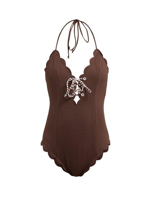 Matchesfashion.com Marysia - Broadway Scallop Edged Swimsuit - Womens - Brown