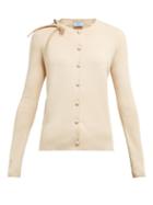 Matchesfashion.com Prada - Bow Embellished Silk Jersey Cardigan - Womens - Beige