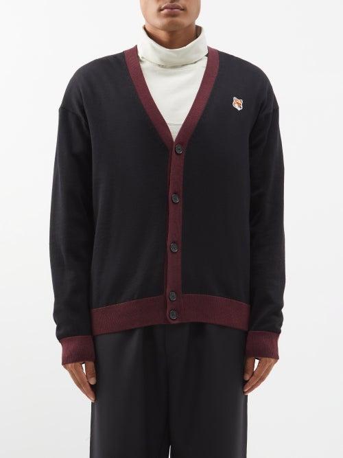 Maison Kitsun - Fox-head Patch Wool Cardigan - Mens - Black