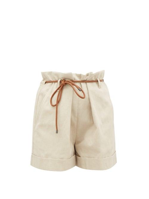 Matchesfashion.com Brunello Cucinelli - Paperbag-waist Linen-blend Shorts - Womens - Light Beige