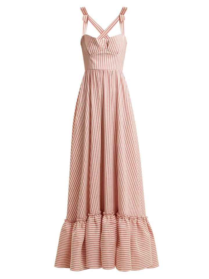 Luisa Beccaria Striped Ruffle-trimmed Dress