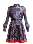 Matchesfashion.com Valentino - Puzzle Print Silk Twill Mini Dress - Womens - Navy Multi