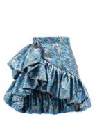 Matchesfashion.com Germanier - Ruffled Brocade Mini Skirt - Womens - Blue Silver