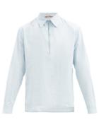 Matchesfashion.com Barena Venezia - Botega Half-zip Cotton-gauze Shirt - Mens - Light Blue