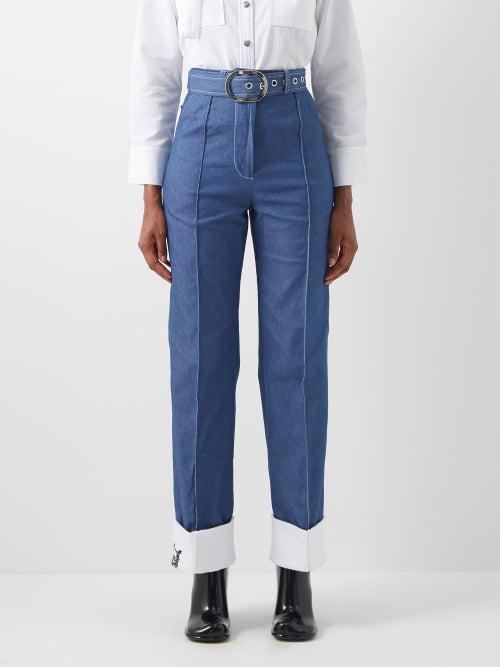Thebe Magugu - Turn-up Cuff Topstitched Denim Jeans - Womens - Light Denim
