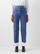 Thebe Magugu - Turn-up Cuff Topstitched Denim Jeans - Womens - Light Denim