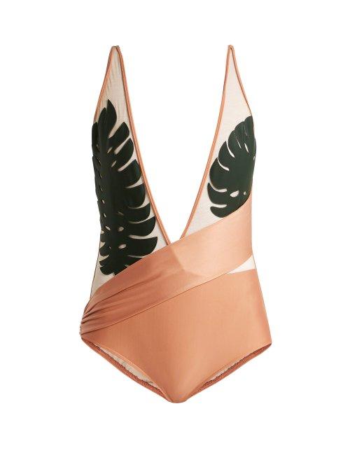 Matchesfashion.com Adriana Degreas - Tropical V Neck Swimsuit - Womens - Pink Multi