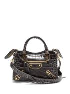 Matchesfashion.com Balenciaga - Classic City Mini Crocodile-effect Leather Bag - Womens - Dark Grey