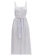 Matchesfashion.com Melissa Odabash - Celine Striped Cotton Midi Dress - Womens - Navy Stripe