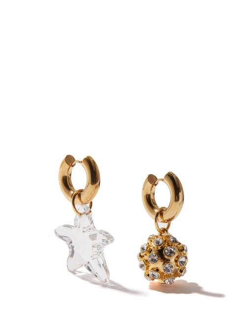 Ladies Jewellery Timeless Pearly - Mismatched 24kt Gold-plated Hoop Earrings - Womens - Gold Multi