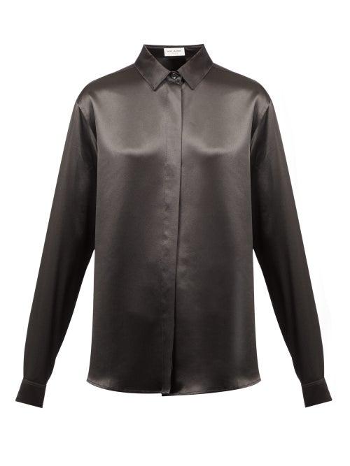 Matchesfashion.com Saint Laurent - Point-collar Satin Blouse - Womens - Black