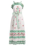 Matchesfashion.com Gl Hrgel - Floral Embroidered Linen Midi Dress - Womens - White Print