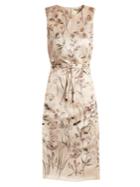 Bottega Veneta Floral-print Pintucked-detail Satin Dress