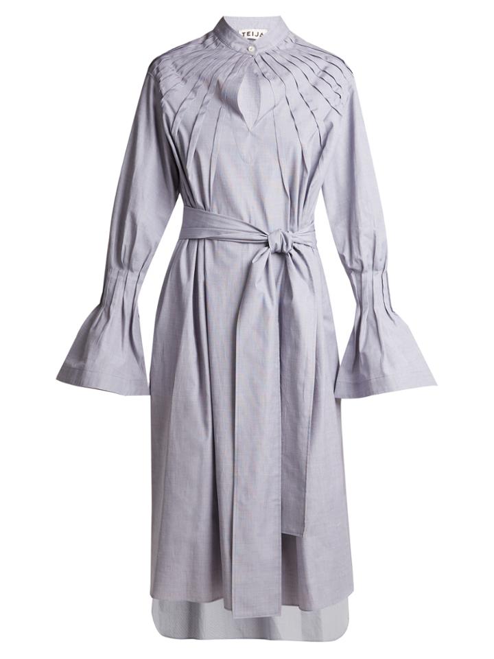 Teija Pintucked Bell-cuff Cotton Dress