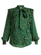 Matchesfashion.com Preen By Thornton Bregazzi - Lana Floral Print Silk Blouse - Womens - Green Multi