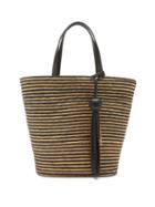 Matchesfashion.com Saint Laurent - Ysl-charm Raffia Basket Tote Bag - Womens - Black Stripe