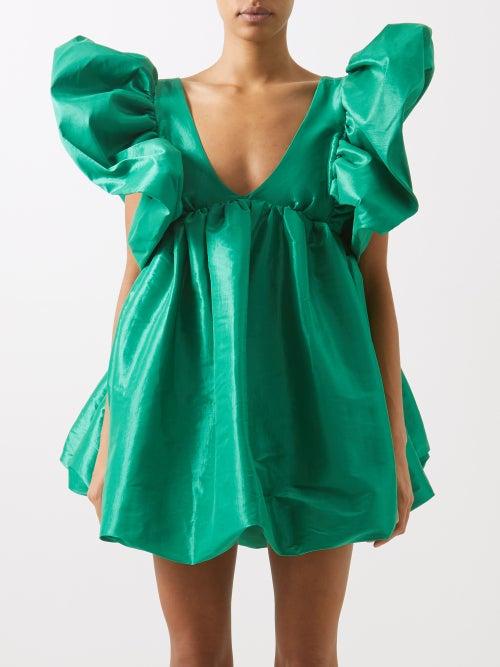 Kika Vargas - Adri Ruffled Silk-blend Taffeta Dress - Womens - Green