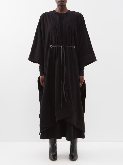 Fil De Vie - Philomena Leather-trim Cashmere Kaftan Coat - Womens - Black