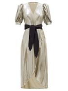 Matchesfashion.com Adriana Degreas - Balloon-sleeve Metallic-effect Jersey Dress - Womens - Silver