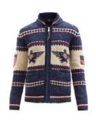 Rrl - Americana-intarsia Cotton-blend Cardigan - Mens - Blue Multi