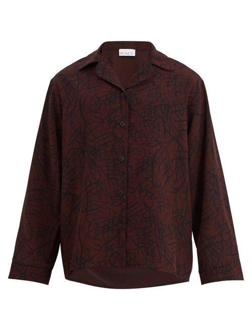 Matchesfashion.com Raey - Squiggle Print Silk Crepe Pyjama Shirt - Mens - Burgundy Print
