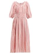 Matchesfashion.com Three Graces London - Arabella Striped Linen Blend Midi Dress - Womens - Pink Stripe