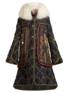 Peter Pilotto Graphic-embroidered Fur-trimmed Coat