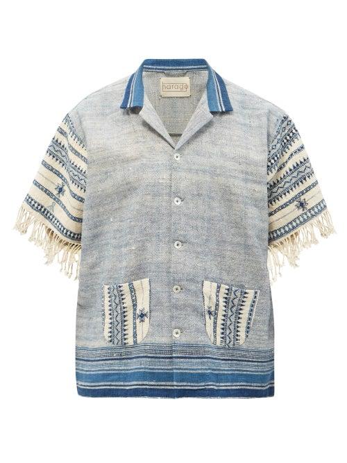 Mens Rtw Harago - Striped Short-sleeved Cotton-khadi Shirt - Mens - Blue Multi