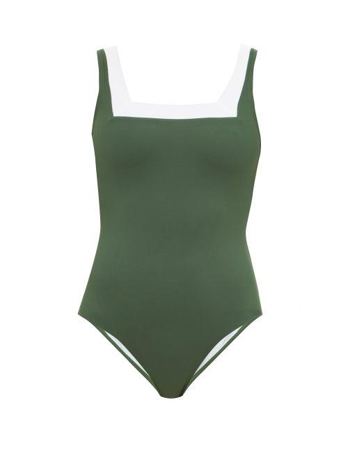 Matchesfashion.com Casa Raki - Marina Square-neck Bi-colour Swimsuit - Womens - Green White