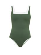 Matchesfashion.com Casa Raki - Marina Square-neck Bi-colour Swimsuit - Womens - Green White