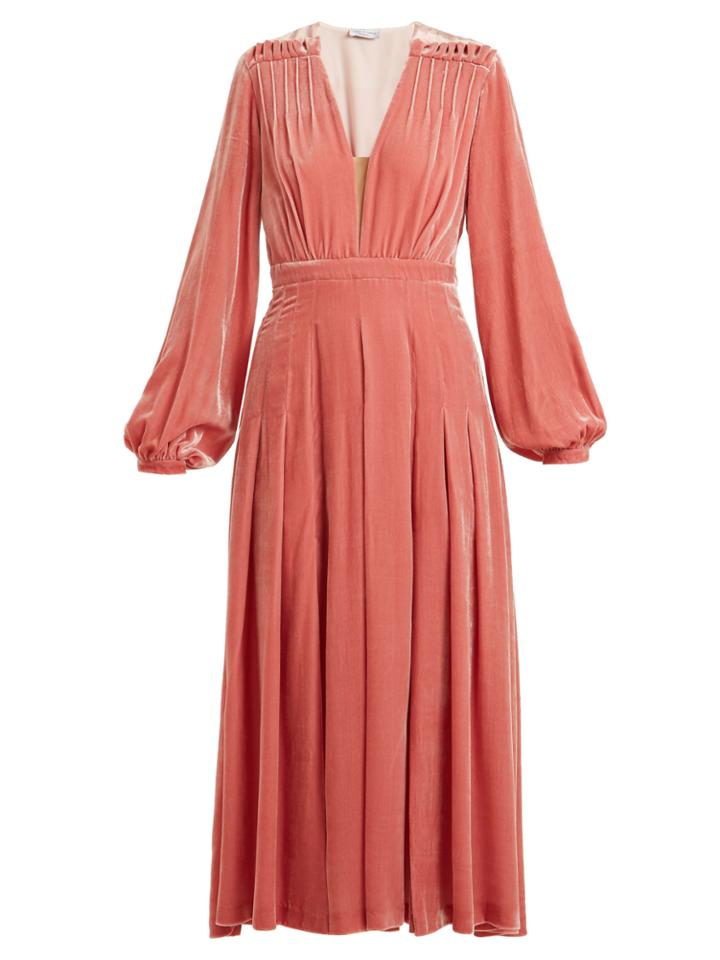 Raquel Diniz Clara V-neck Velvet Midi Dress